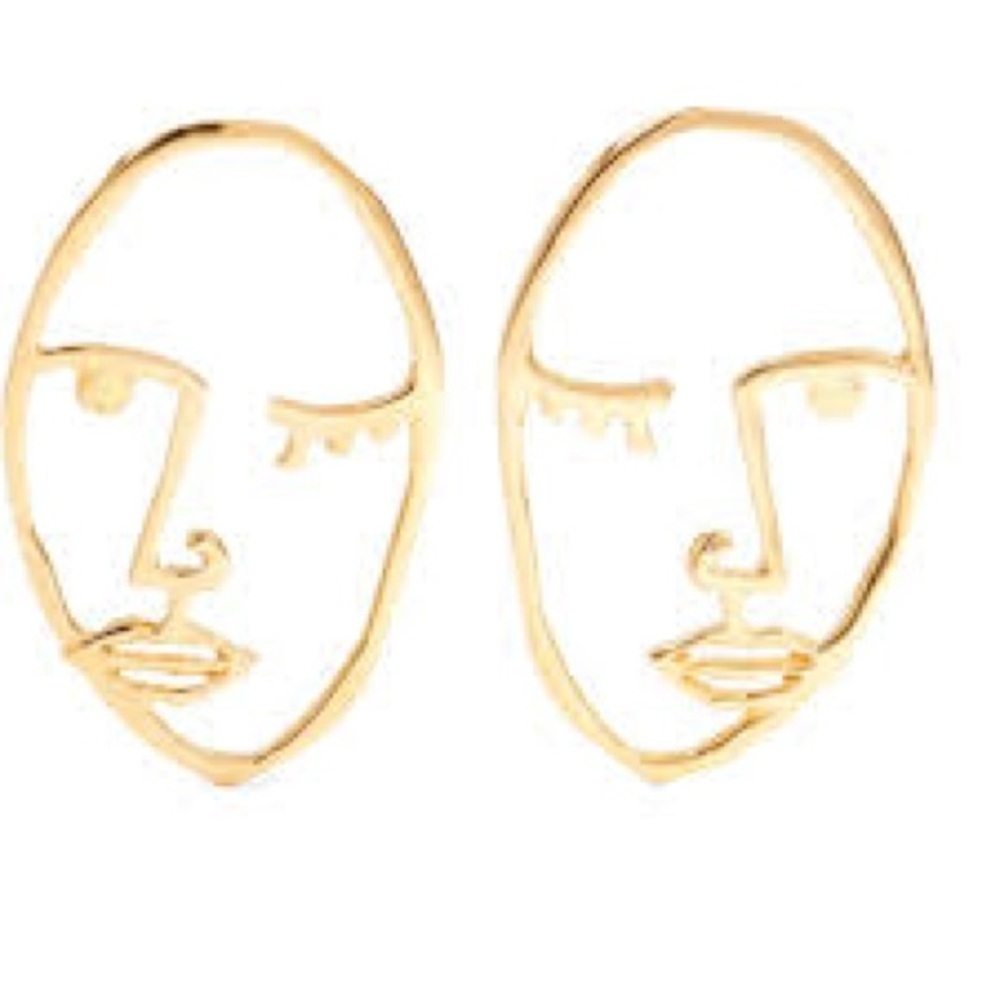 Gold Artsy Face Hypoallergenic Stainless Steel Stud Earrings